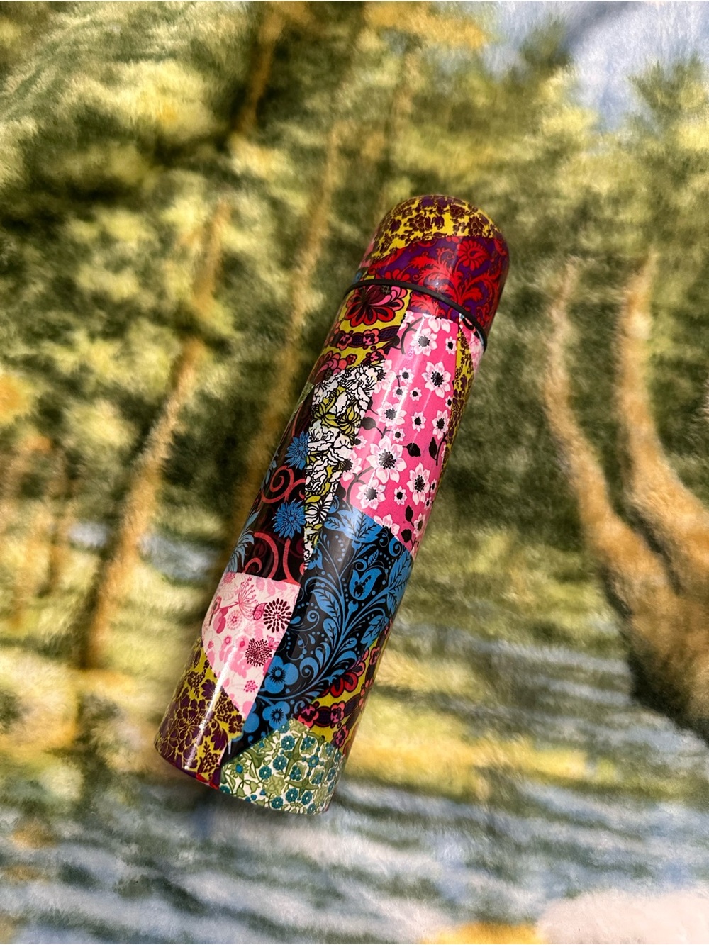 Stylish Patchwork Travel Umbrella - Pink & Blue Pattern